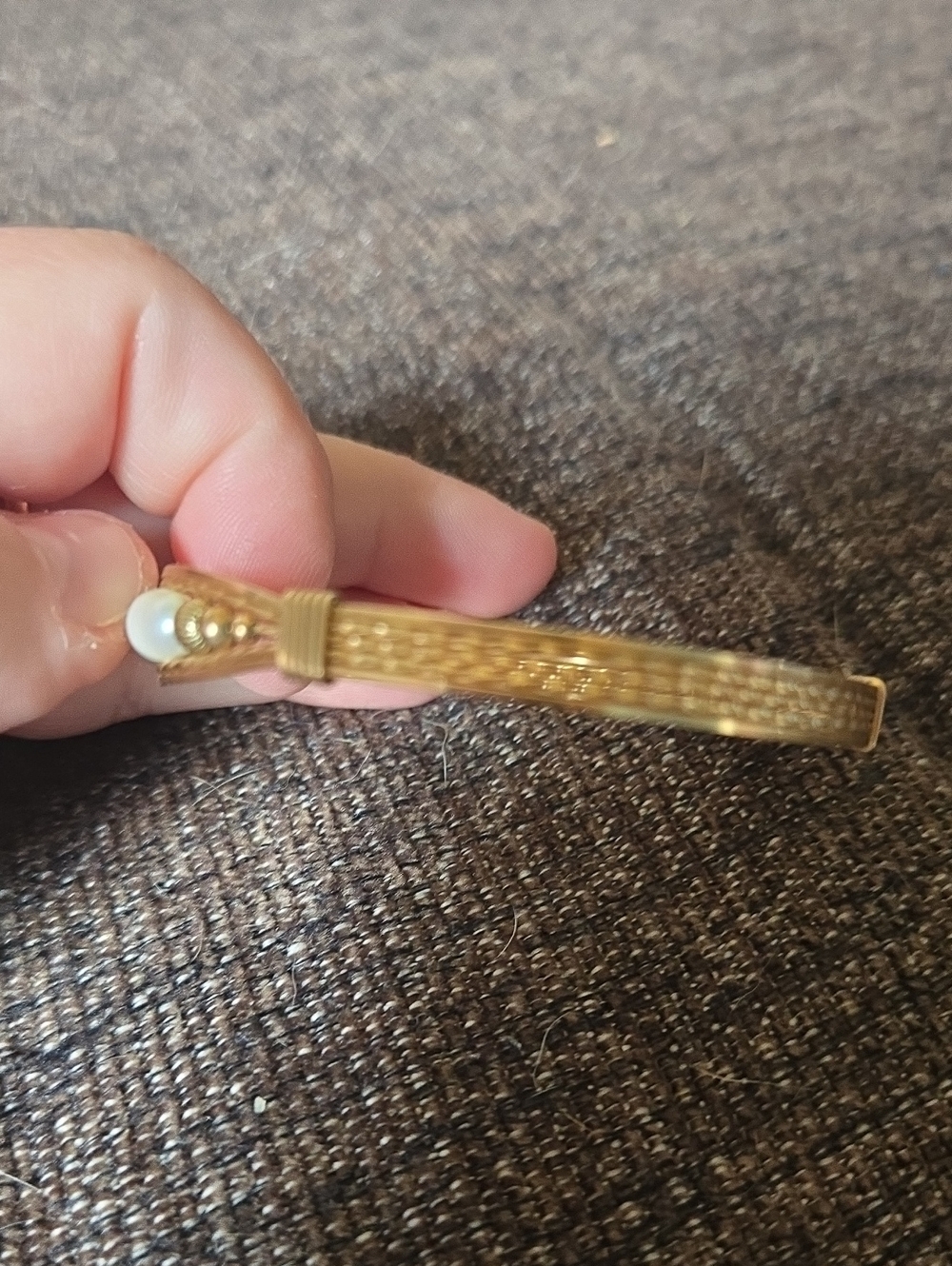 Vintage Gold-Tone Gold Plated Seed Pearl Accent Bangle Bracelet 70s - Picture 4 of 4